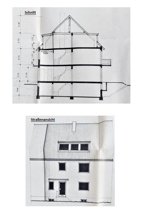 Schnitt u. Stra�enansicht Reihenmittelhaus Br�hl