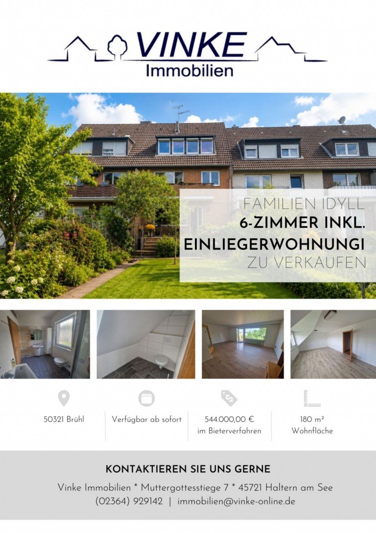 Deckblatt Br�hl Reihenmittelhaus Im Bieterverfahren: Familien-Idyll in Br�hl Reihenmittelhaus mit Einliegerwohnung